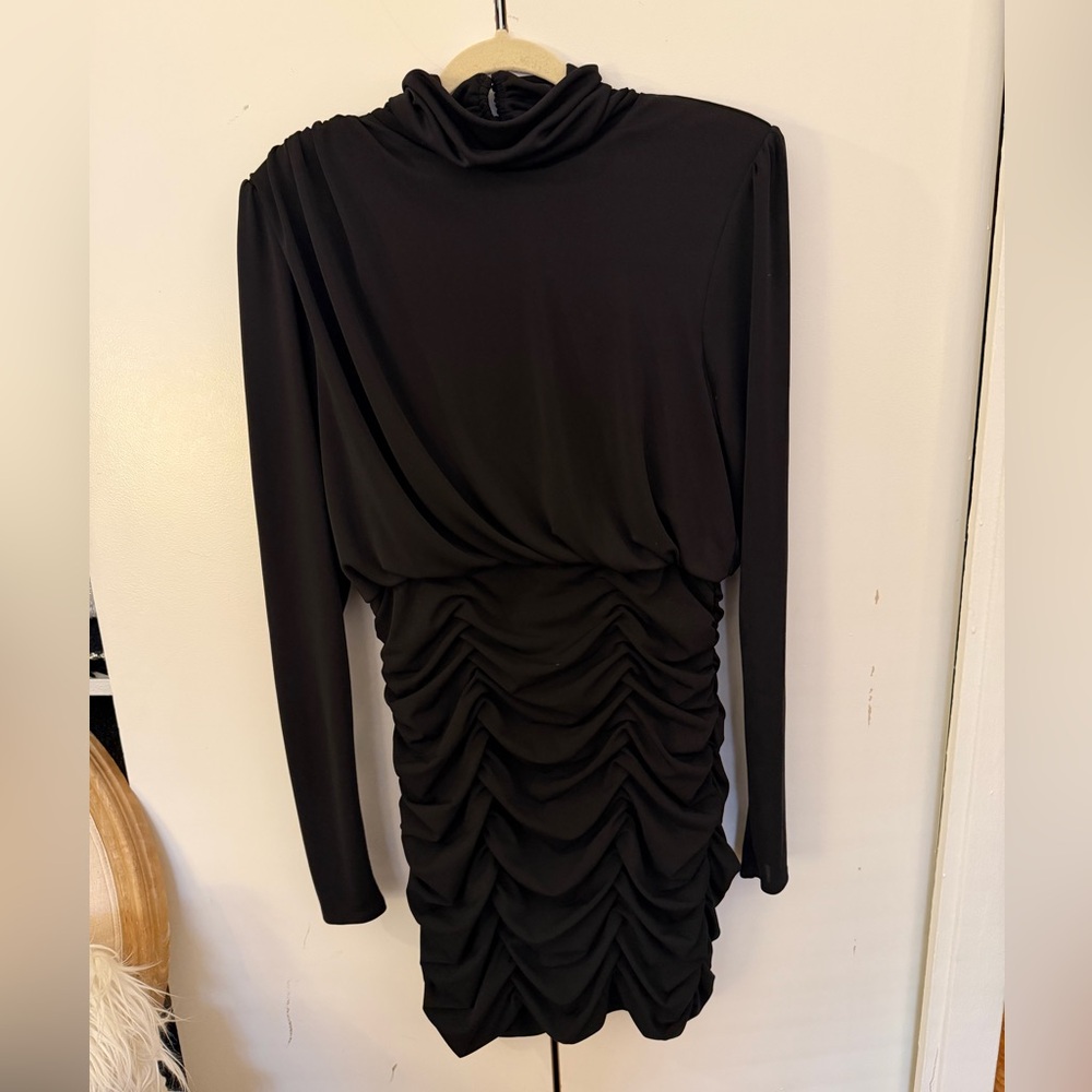 Cinq à Sept Black Long Sleeve Ruched Cocktail Dress